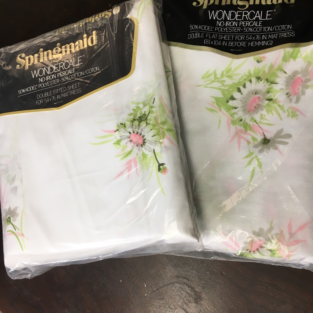 VTG 70’s Springmade Wondercale Dbl Sheet Set Fresh Daisies Unsealed USA Made